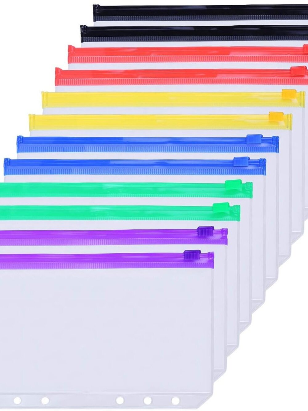 12PCS A6 Binder Pockets 6-Hole Budget Cash Envelopes Multicolor Zipper Money Org